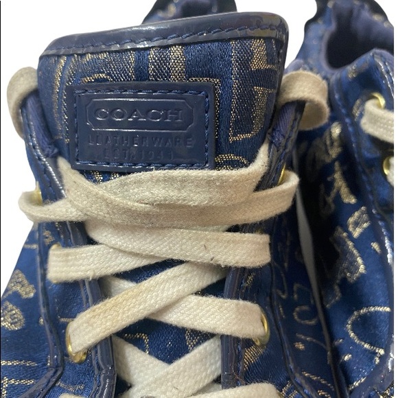 COACH Barrett Navy/Gold Metallic Poppy Signature Sneakers..Size:9.5 - Picture 5 of 11
